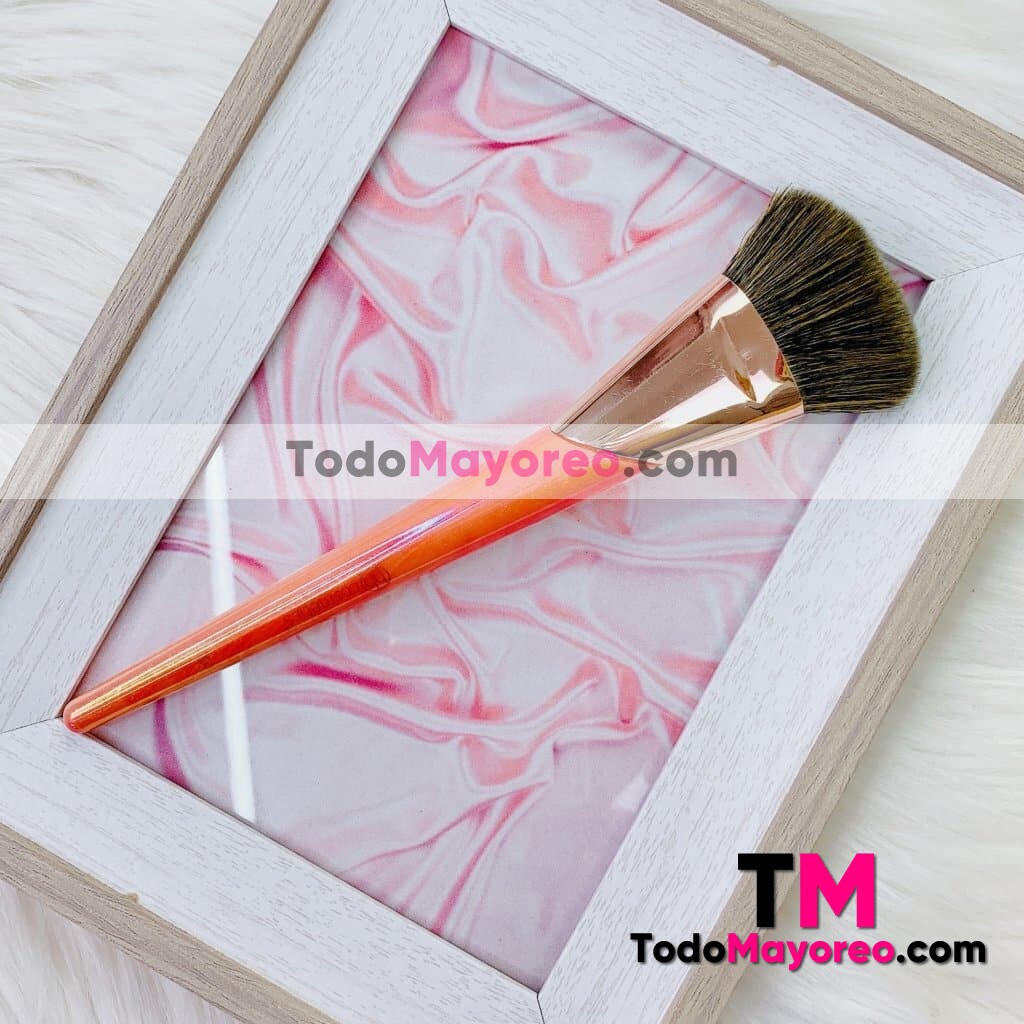 Brocha Profesional Maquillaje Mineral Bicolor Rosa Coral LYDIA