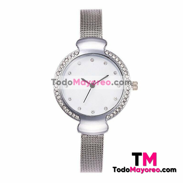 Reloj Plata Extensible Delgado Metal y Diamantes R2697