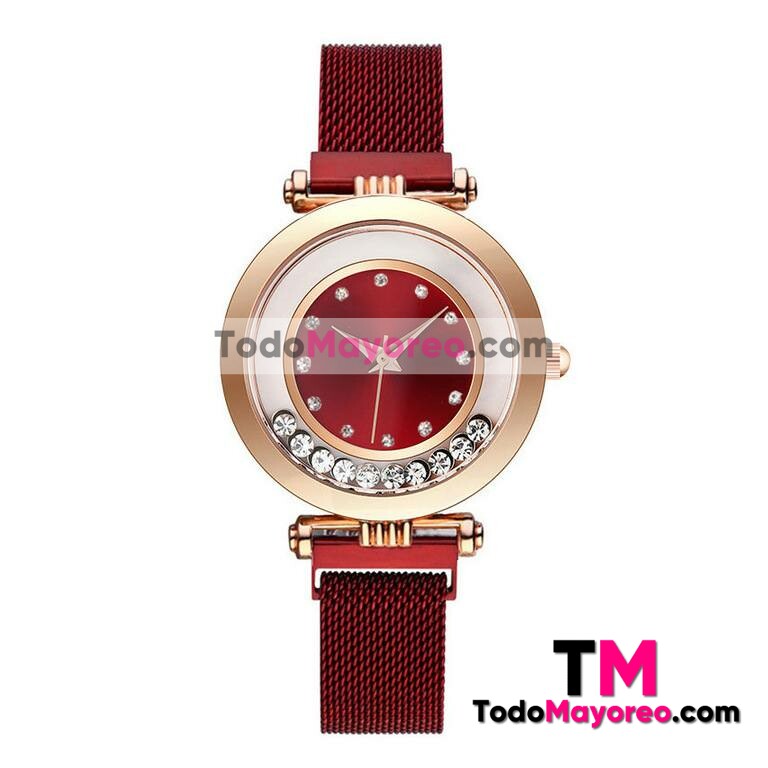 Reloj Rojo Extensible mesh iman caratula diamantes sueltos R3056