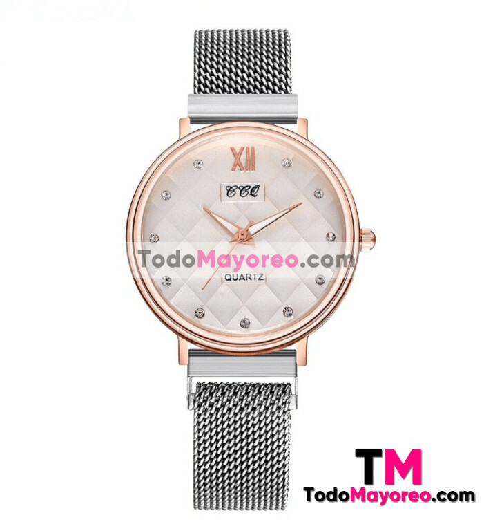 Reloj Diamantes Plata Extensible Mesh ImanCuadros R3317