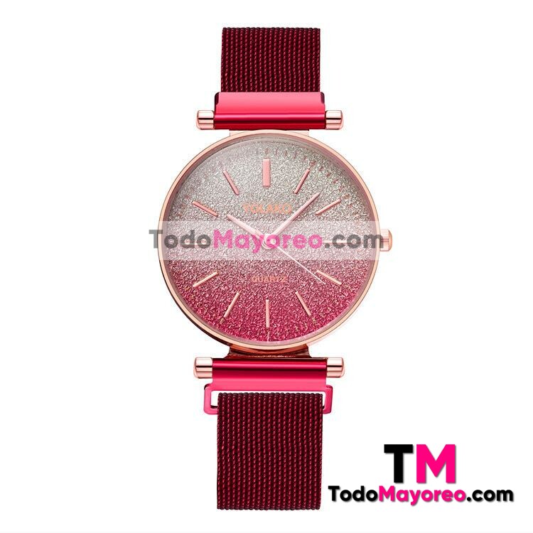 Reloj Destellos Rojo Extensible Metal Mesh ImanDegradado R3431