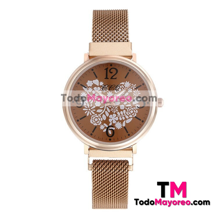 Reloj Corazon de Flores Gold Rose Extensible Metal Mesh ImanCafe R3481