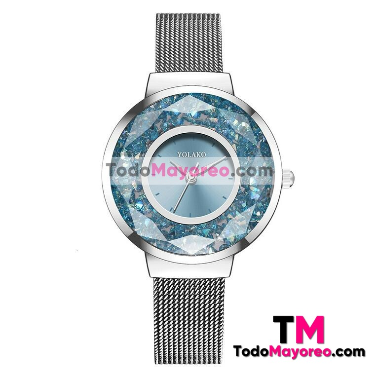 Reloj Azul Plata Extensible Metal Mesh Diamantes Encapsulados R3513