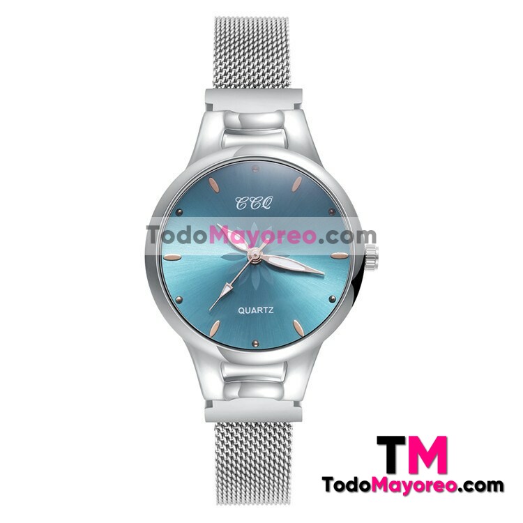 Reloj Flor Plata Extensible Metal Mesh Azul Satinado R3575