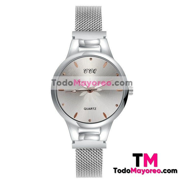 Reloj Flor Plata Extensible Metal Mesh Blanco Satinado R3577