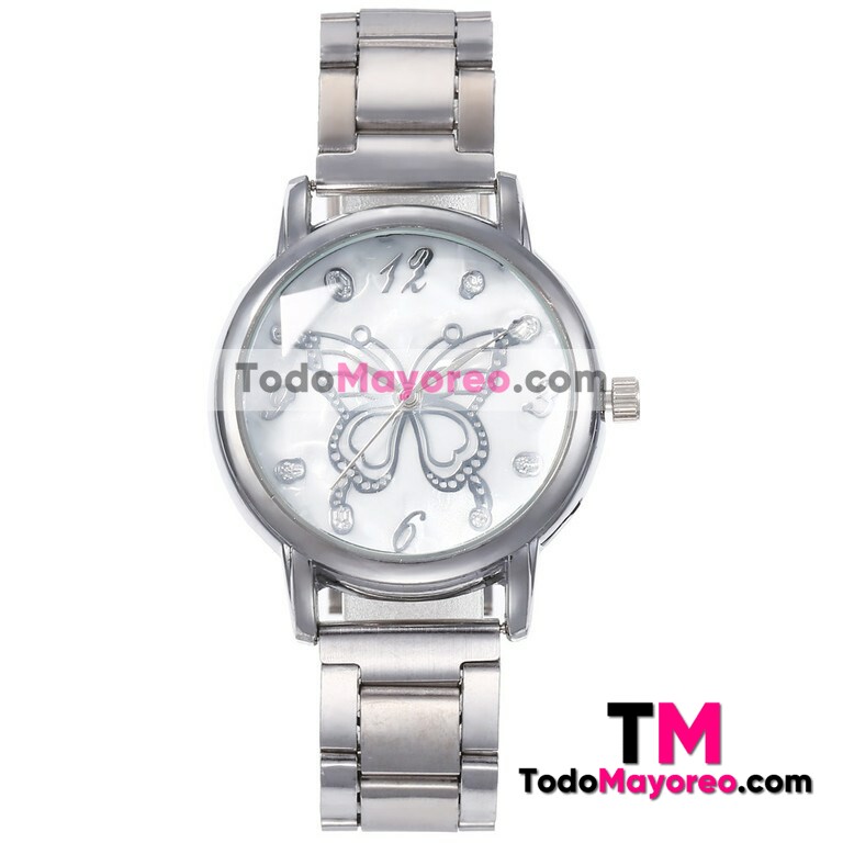 Reloj Mariposa Plata Extensible Metal Aperlado R3597