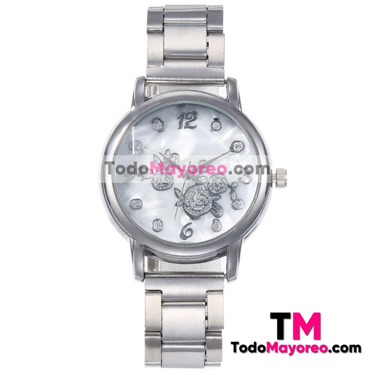 Reloj Diamantes Plata Extensible Metal Mesh ImanGrabado de Rosas R3606