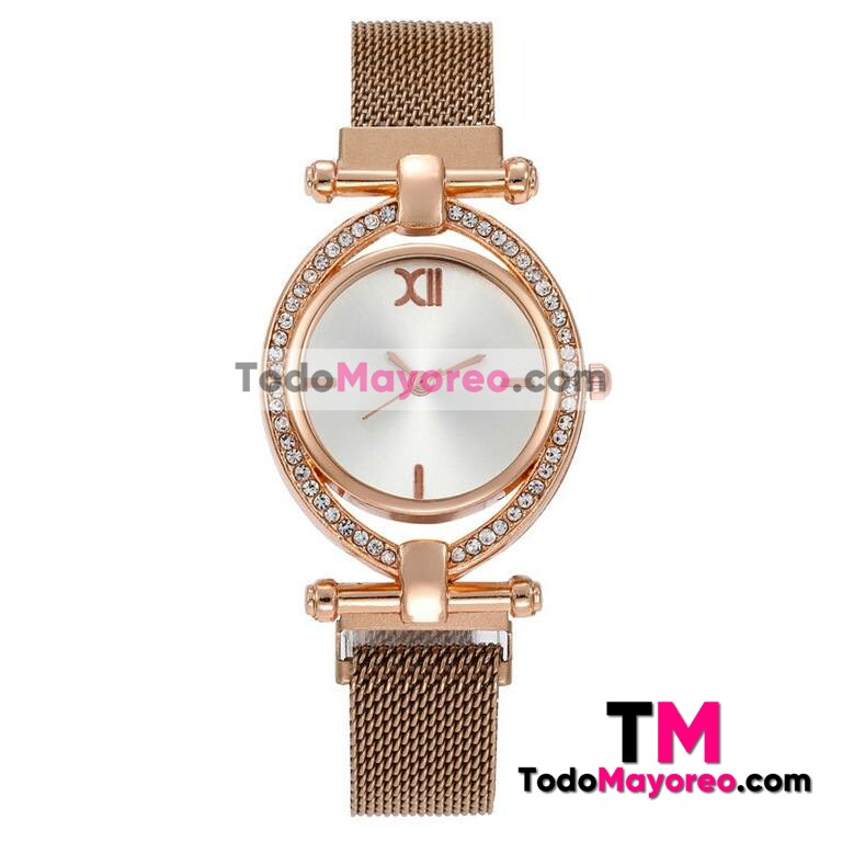 Reloj Doble Aro Doble Aro Extensible Metal Mesh ImanBlanco y Diamantes R3639