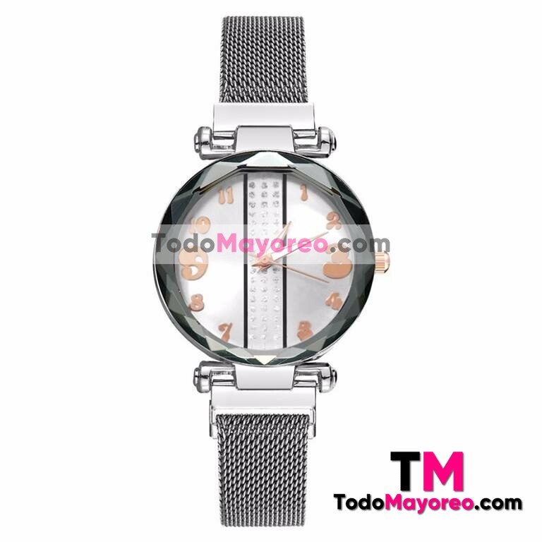 Reloj Franja de Brillos Plata Extensible Metal Mesh ImanDiamante R3675