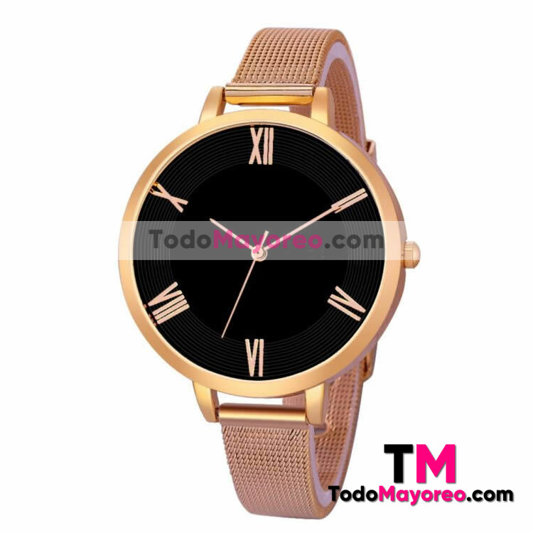Reloj Numeros Romanos Rosado Extensible Metal Delgado Negra R3714