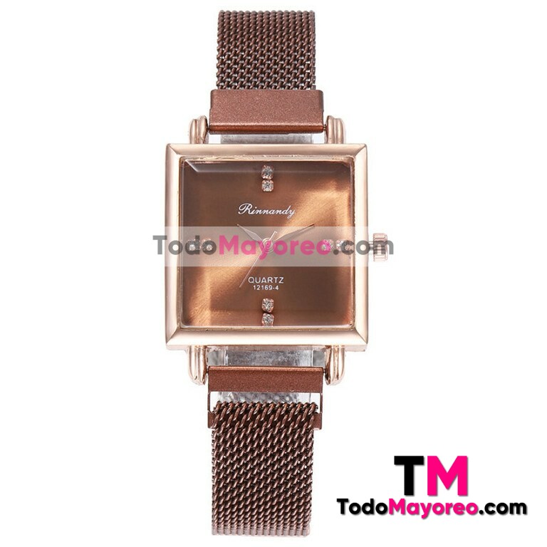 Reloj Diamantes Cafe Extensible Metal Mesh ImanCuadrada R3744