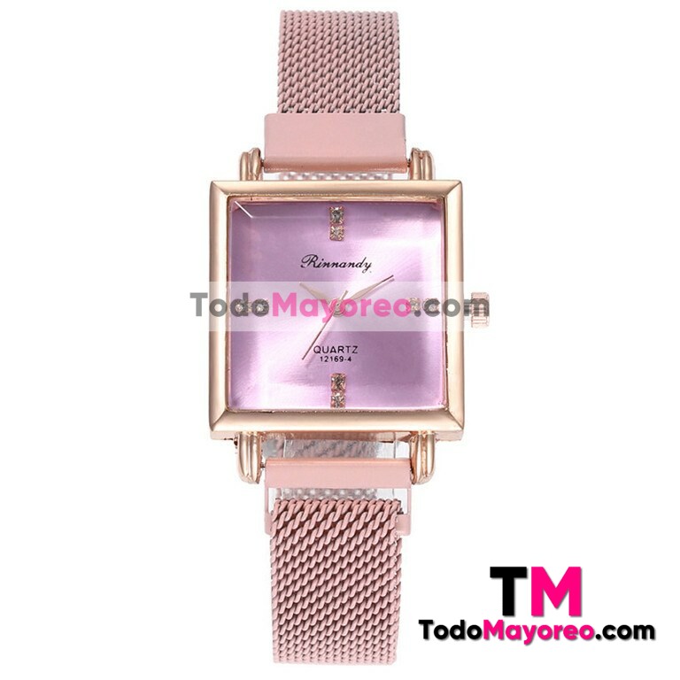 Reloj Diamantes Rosa Extensible Metal Mesh ImanCuadrada R3745