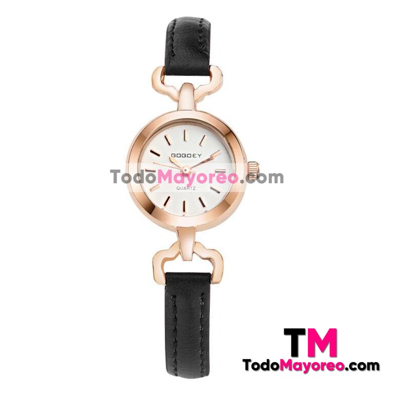 Reloj Delgado Negro Extensible Piel Sintetica Dorada Sin Numeros R3816