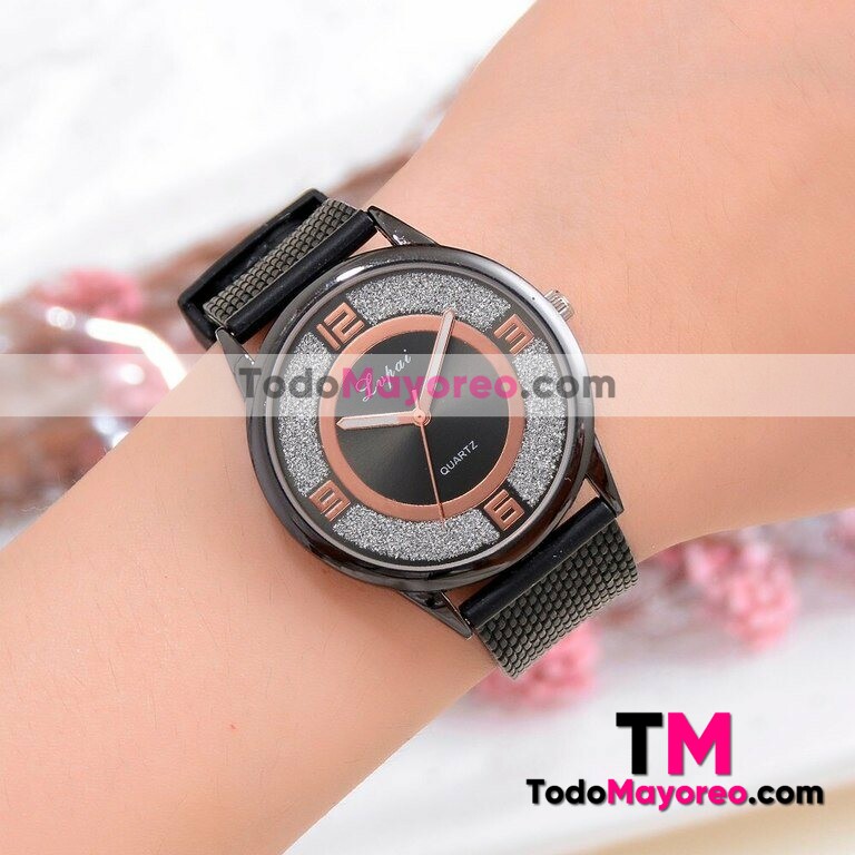 Reloj Destellos Negro Extensible Plastico Doble Circulo R3826