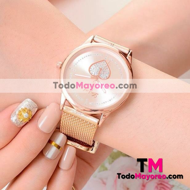 Reloj Destellos Gold Rose Extensible Plastico Corazon R3833
