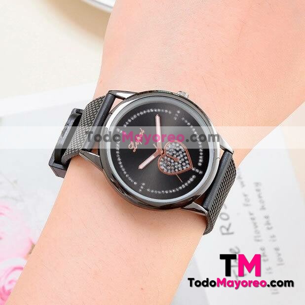 Reloj Destellos Negro Extensible Plastico Corazon R3838