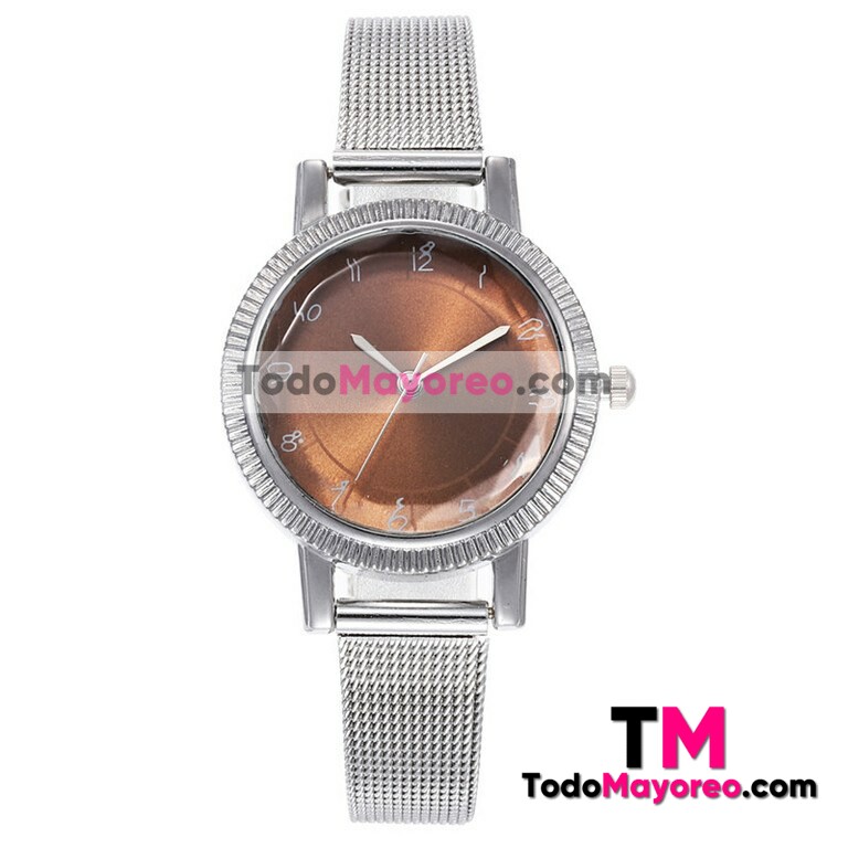 Reloj Diamante Plata Extensible Metal Mesh Cafe R3852