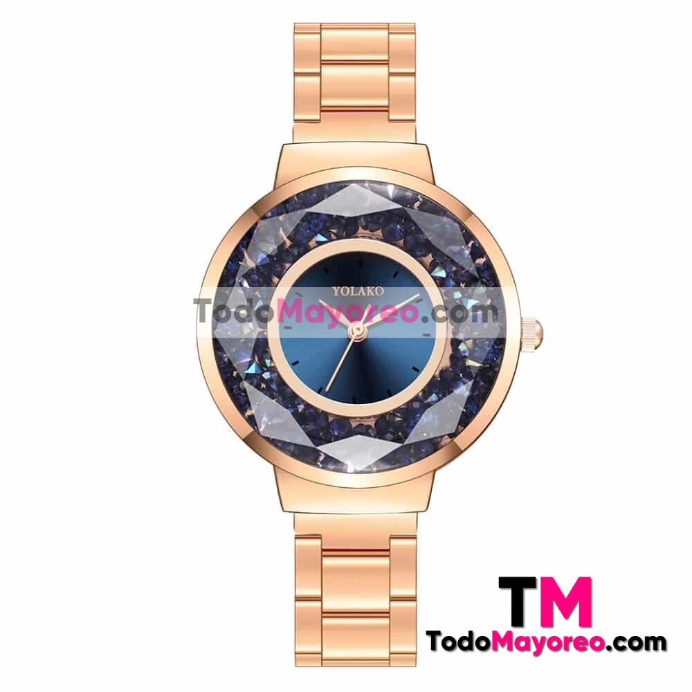 Reloj Diamantes Sueltos Extensible Dorado de Metal Caratula Azul R3903