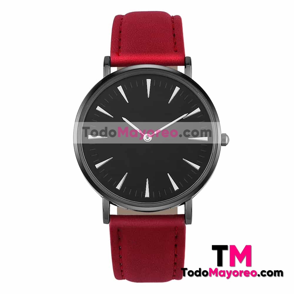 Reloj Extensible Piel Sintetica Estilo Gamusa Detalles Plata Rojo R3988