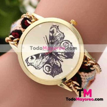 Reloj Pulsera Tejido con Cadena Mariposa Monarca Beige-Tinto R4025