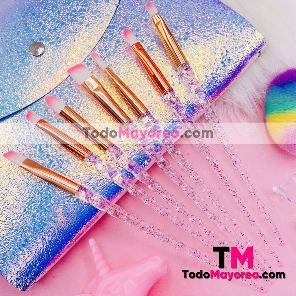 Brochas Set de 7 Piezas Edicion Glitter Rosa Unicornio Proveedores por  Mayoreo M4208 