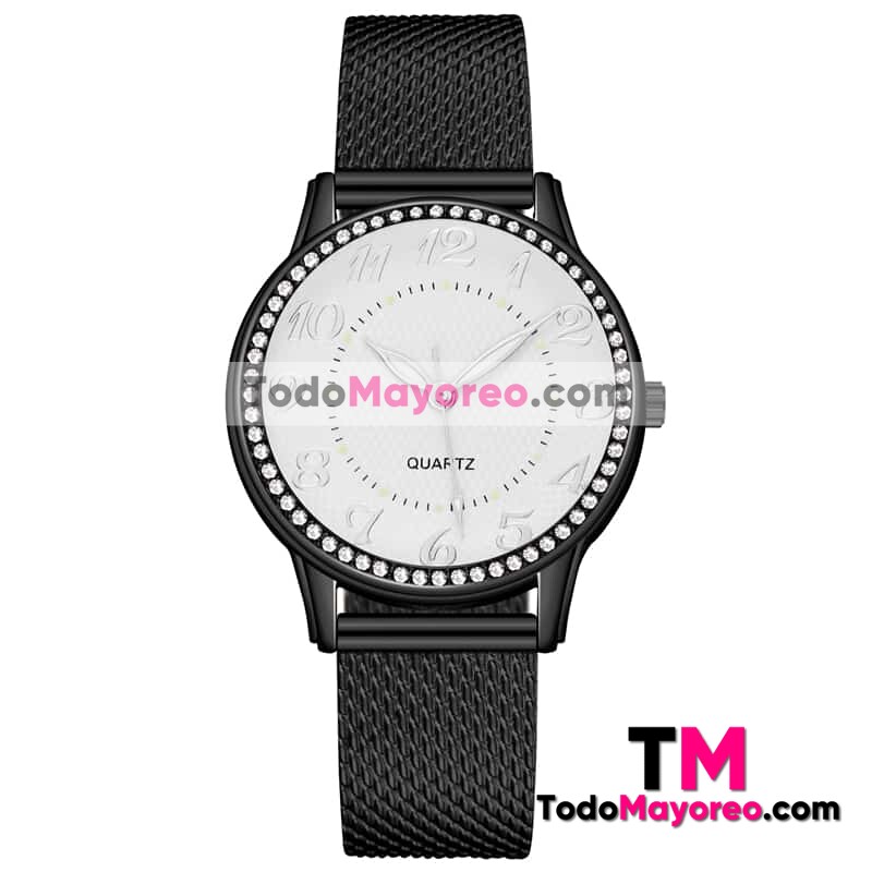 Reloj Negro De Plastico Caratula Con Diseño Negro Brillantes Alrededor con Numeros  Proveedor de Mayoreo R4270