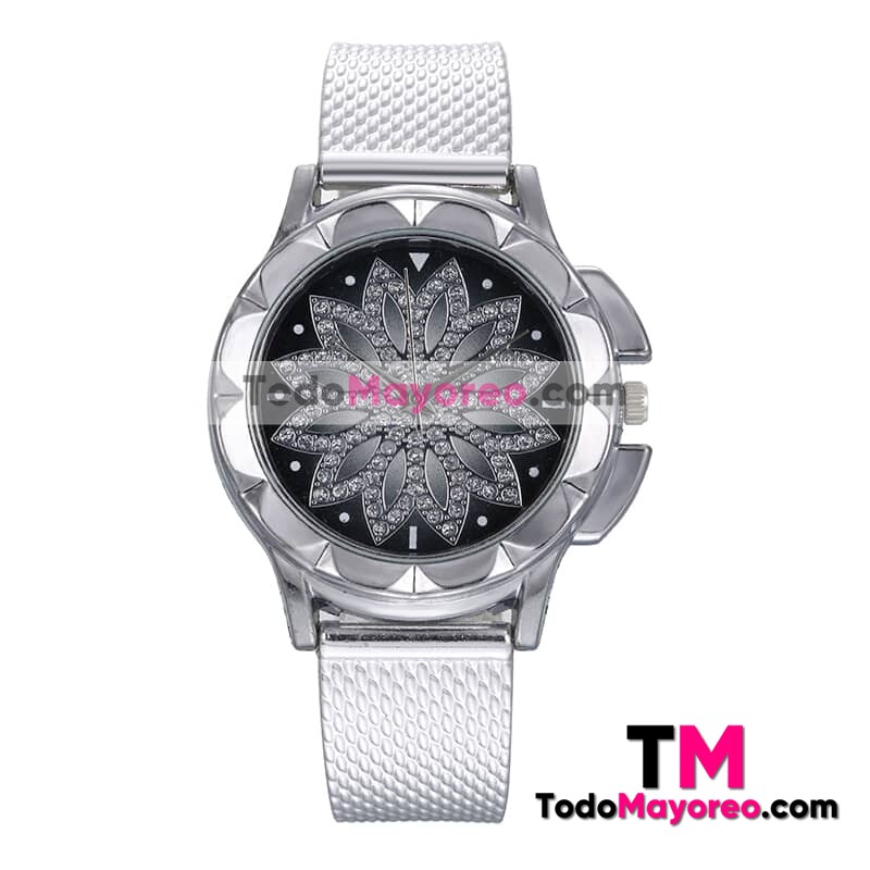 Reloj Plata De Plastico Caratula Con Diseño Plata Flor de Loto Sin Numeros Proveedor de Mayoreo R4274