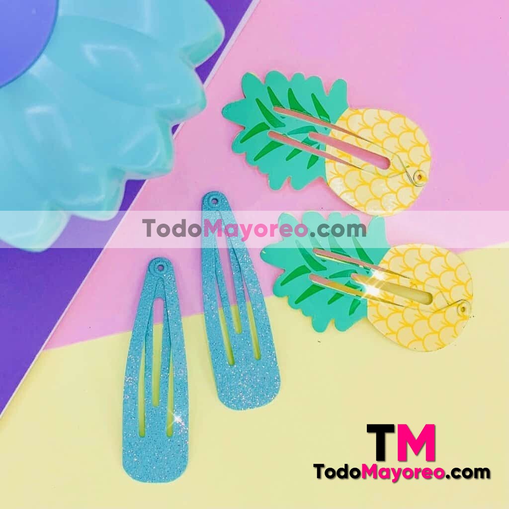 Set Broches Piña Tropical y Destellos  Turquesa y Amarillo accesorios de mayoreo A2213