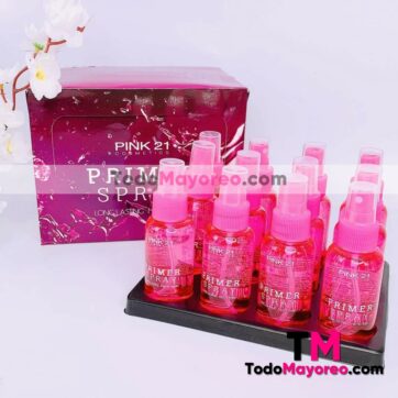 Primer Spray 12 Piezas Long Lasting Matte Pink 21   Proveedores por Mayoreo CAJA0178