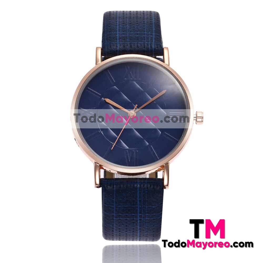 Reloj Azul De Piel Sintetica Caratula Con Diseño con Numeros Romanos Distribuidores De Fabrica R4419