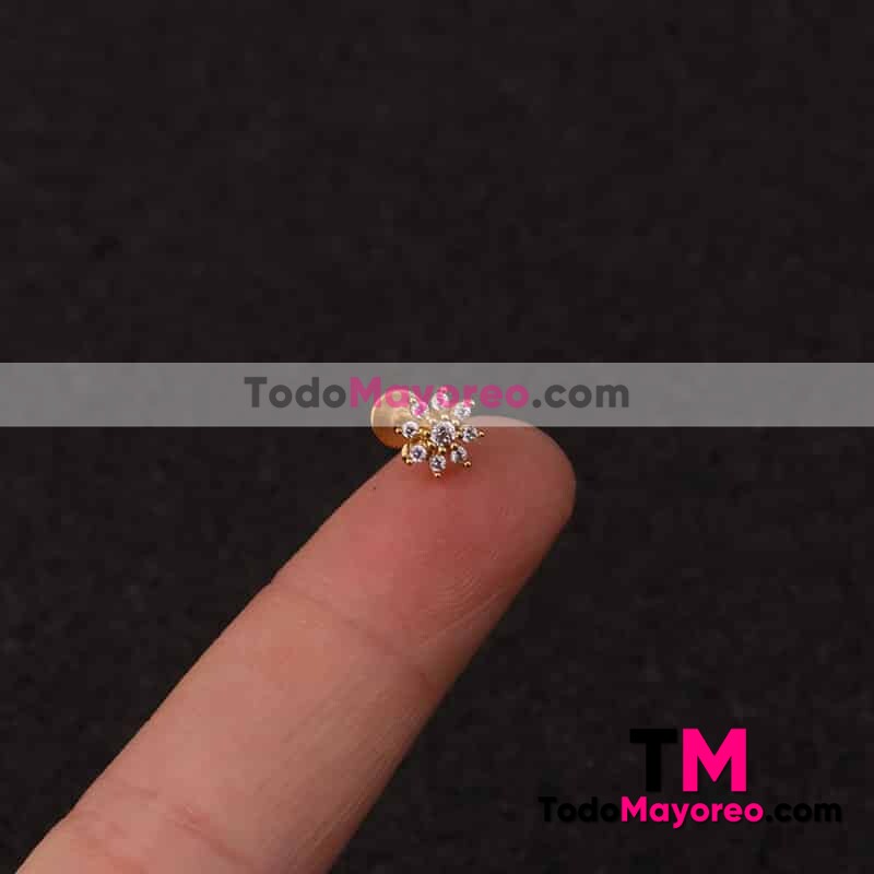 Piercing Flor con Diamantes Dorado Accesorios de Mayoreo A2876