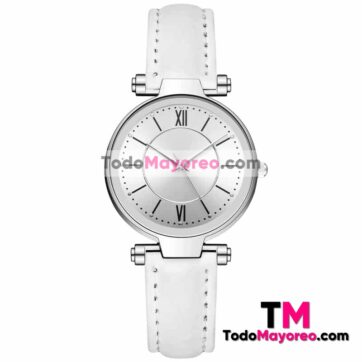 Reloj Blanco De Piel Sintetica Delgado Caratula Con Diseño Numeros Romanos Plata Distribuidores De Fabrica R4439