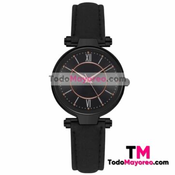 Reloj Negro De Piel Sintetica Delgado Caratula Con Diseño Numeros Romanos Distribuidores De Fabrica R4440