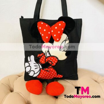Bolsa Piel Sintetica Diseño de Minnie Mouse Cierre Dorado Zapatitos Rojos Negra accesorios de mayoreo A3023