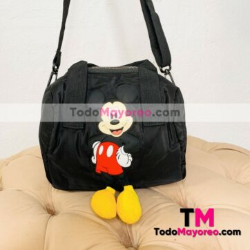 Bolsa Mickey Mouse Tela Nylon Diseño Cilindro con Correa Negra accesorios de mayoreo A3026