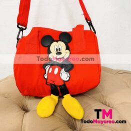 Bolsa Mickey Mouse Tela Nylon Diseño Cilindro con Correa Roja accesorios de mayoreo A3031