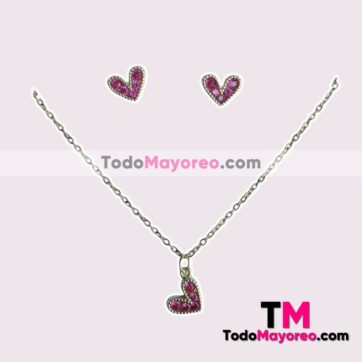 Set Collar y Aretes Corazon con Diamantes Rosa Dorado accesorios de mayoreo A3043