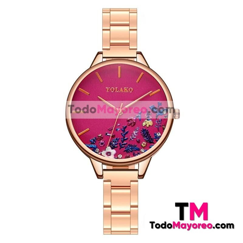 Reloj Rosado De Metal Caratula Con Diseño Fiusha con Flores Azules Proveedores Mayoristas De Fabrica R4670