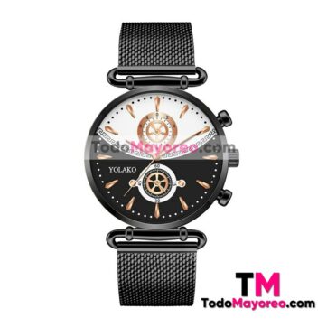 Reloj Negro De Metal Mesh Caratula Con Diseño Bicolor Sin Numeros Minimalista Proveedores Mayoristas De Fabrica R4671