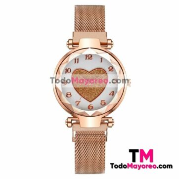 Reloj Dorado De Metal Mesh Caratula Con Diseño Blanca con Corazon Dorado Proveedores Mayoristas De Fabrica R4674
