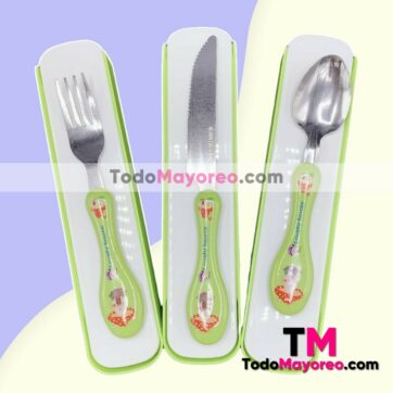 Set de Cubiertos Para Niños Cuchara,Tenedor y Cuchillo Verde accesorios de mayoreo A3135