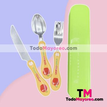 Set de Cubiertos Para Niños Cuchara,Tenedor y Cuchillo Amarillo accesorios de mayoreo A3140