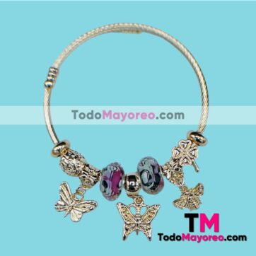 Pulsera Estilo Pandora con Dije Charms Mariposas Dorada-Flores accesorios de mayoreo A3161