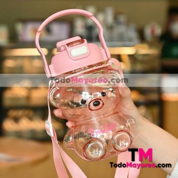 Termo/Botella 1500 ml Osito Teddy Smile Con Sticker 3D Rosa Accesorios de Mayoreo A3260