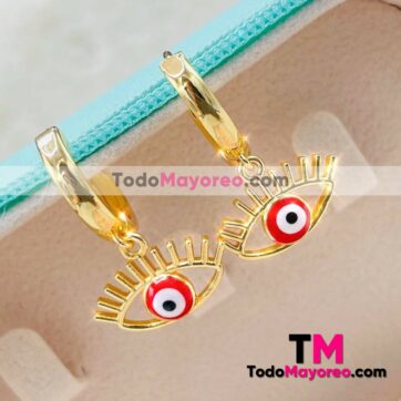 Aretes Huggies de Ojo Turco Dorado-Rojo Bronce accesorios de mayoreo A3288