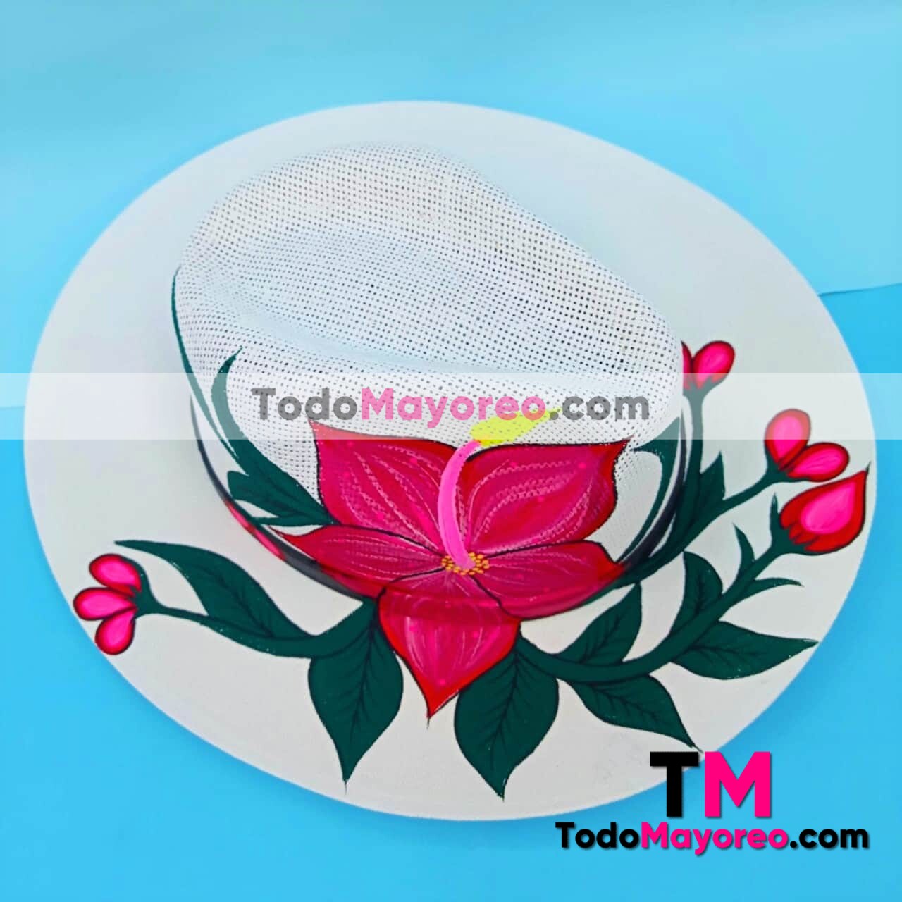 Aj00193 sombrero para unitalla pintado a mano con diseño de flores artesanal Leon Guanajuato Proveedor Mayorista