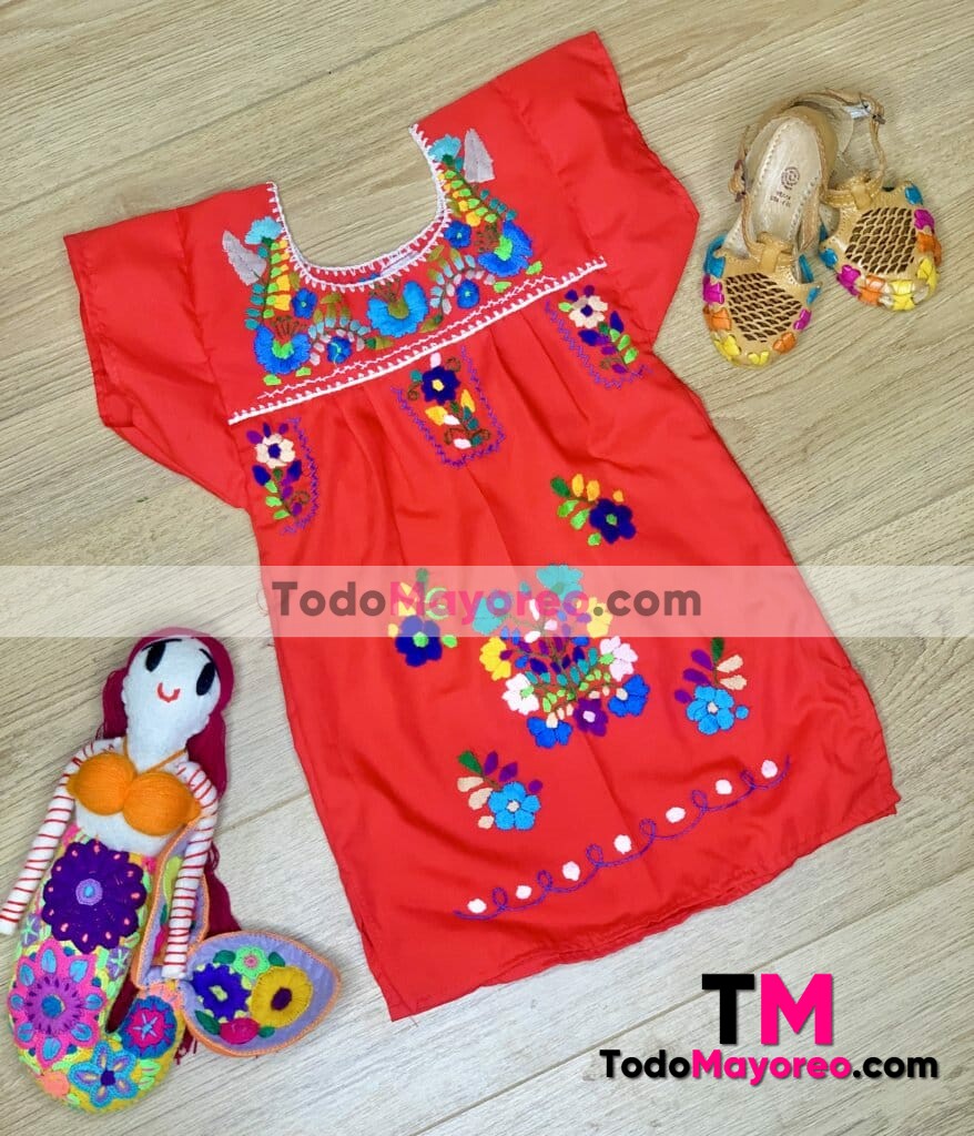 Rj00828 Vestido artesanal mexicano para infantil hecho en Chiapas mayoreo fabrica