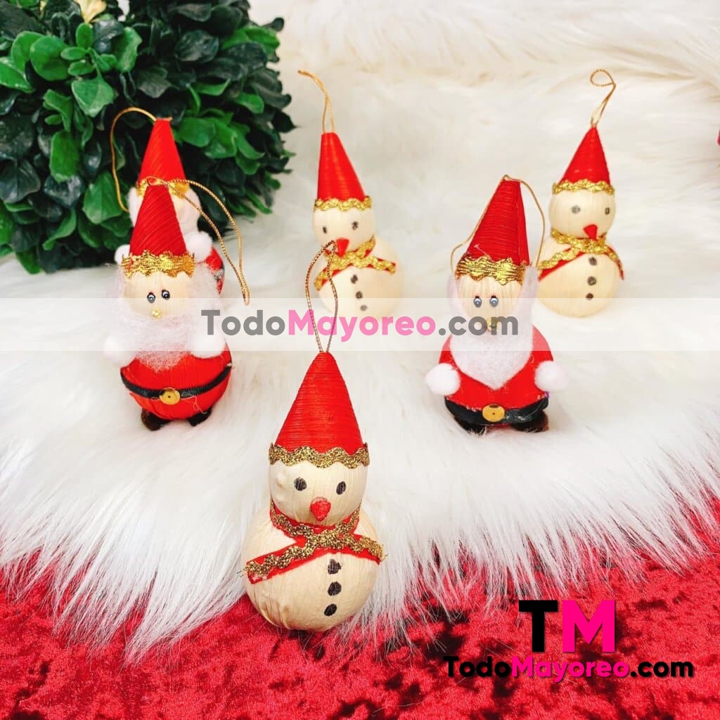 as00018 Docena de esferas adornos navidad artesanales de palma santa y muñecos de nieve modelos al azar fabricantes por mayoreo