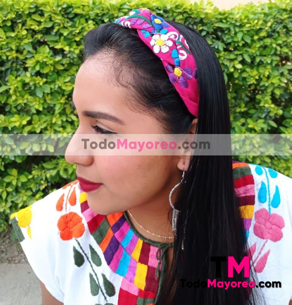 Lote 6 piezas diadema artesanal bordada color rosa fabricantes por mayoreo - TodoMayoreo.com