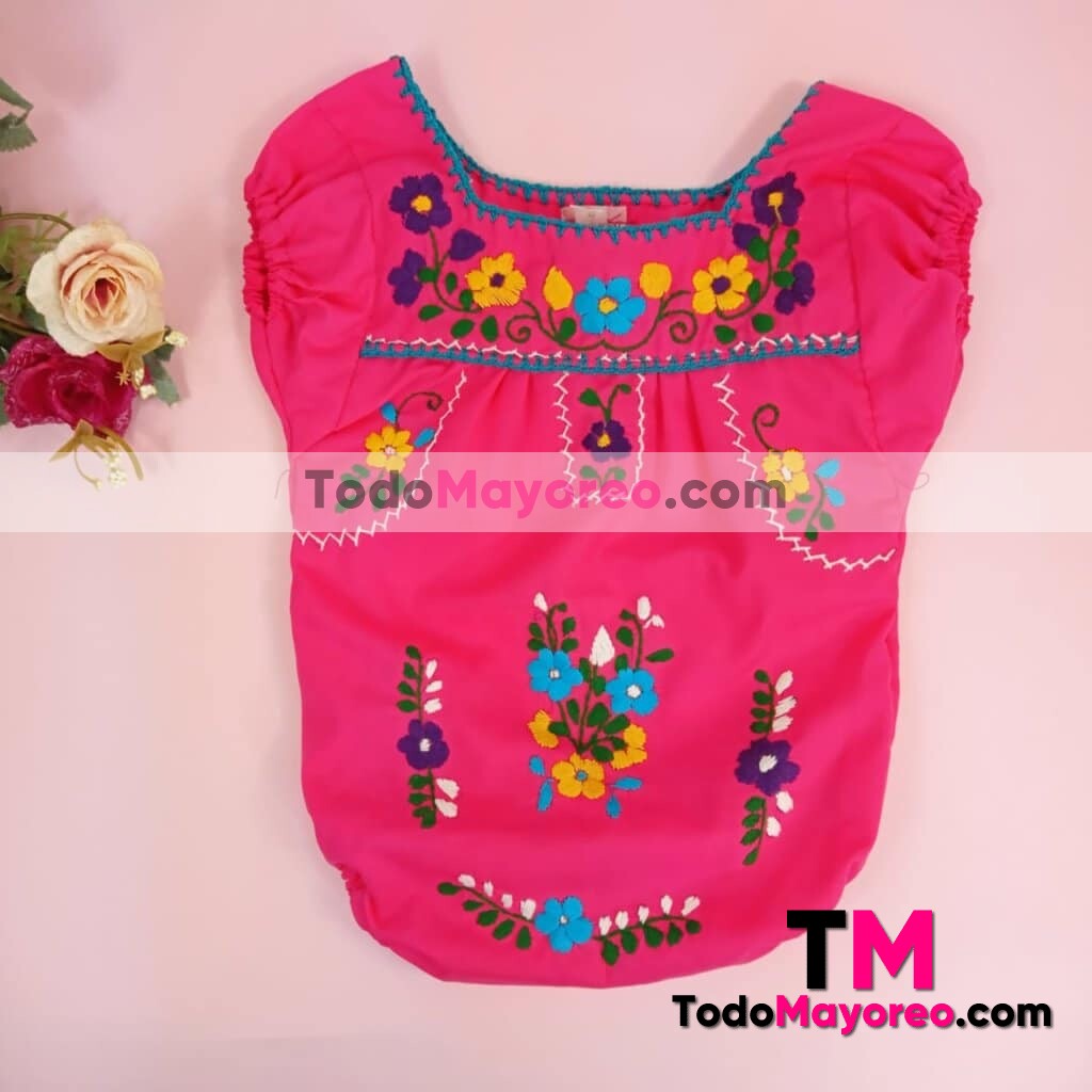rj00401 Pañalero bordado a mano color rosa artesanal mexicano para Bebe hecho en Chiapas mayoreo fabrica